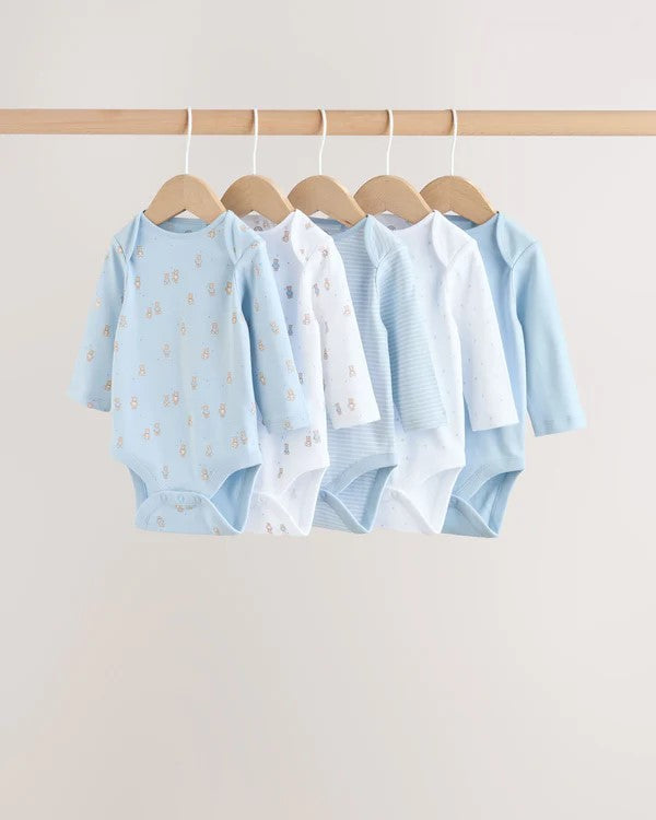 Blue 5 Pack Long Sleeve Bodysuit