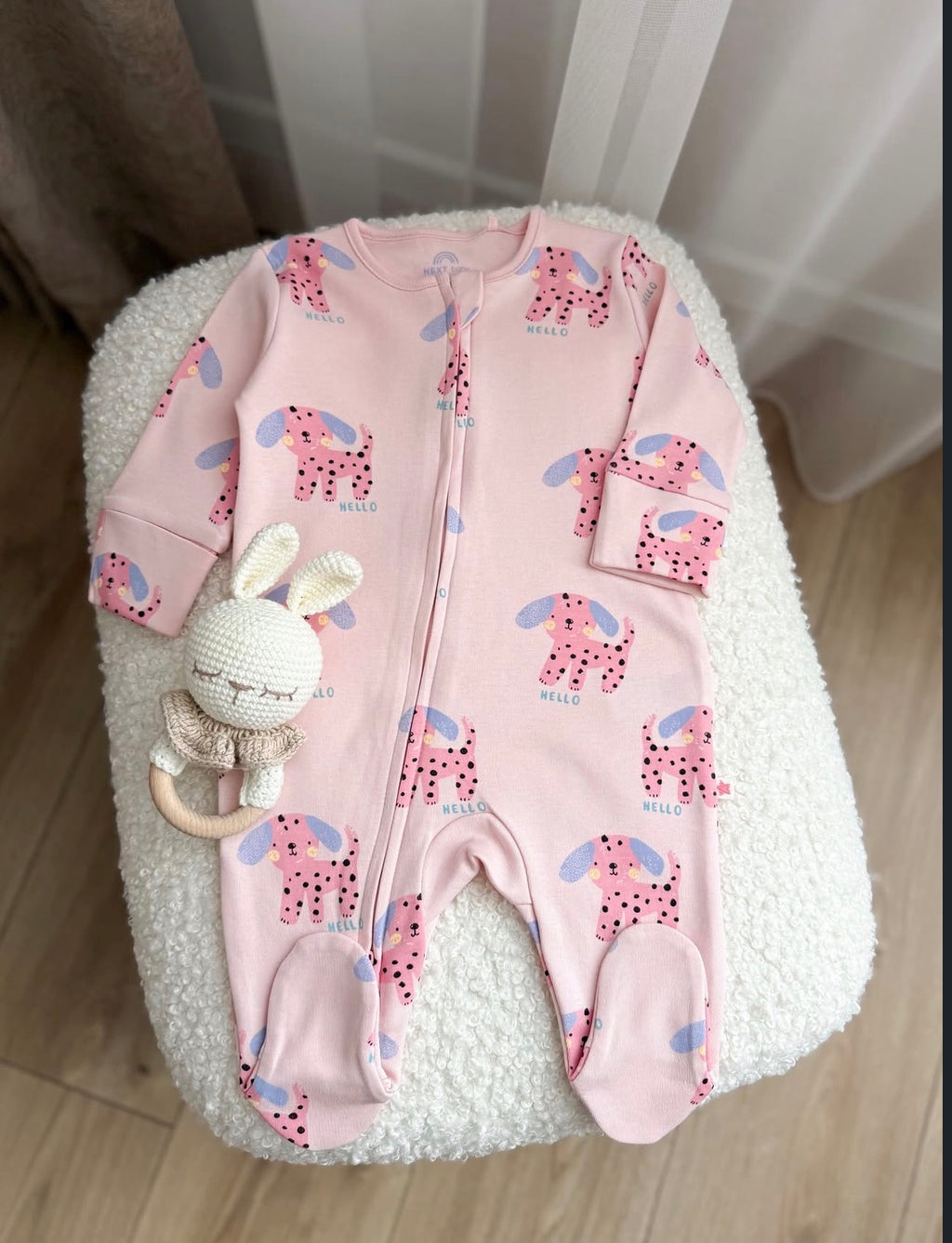 Pink / Yellow character Two Way Zip sleepsuits