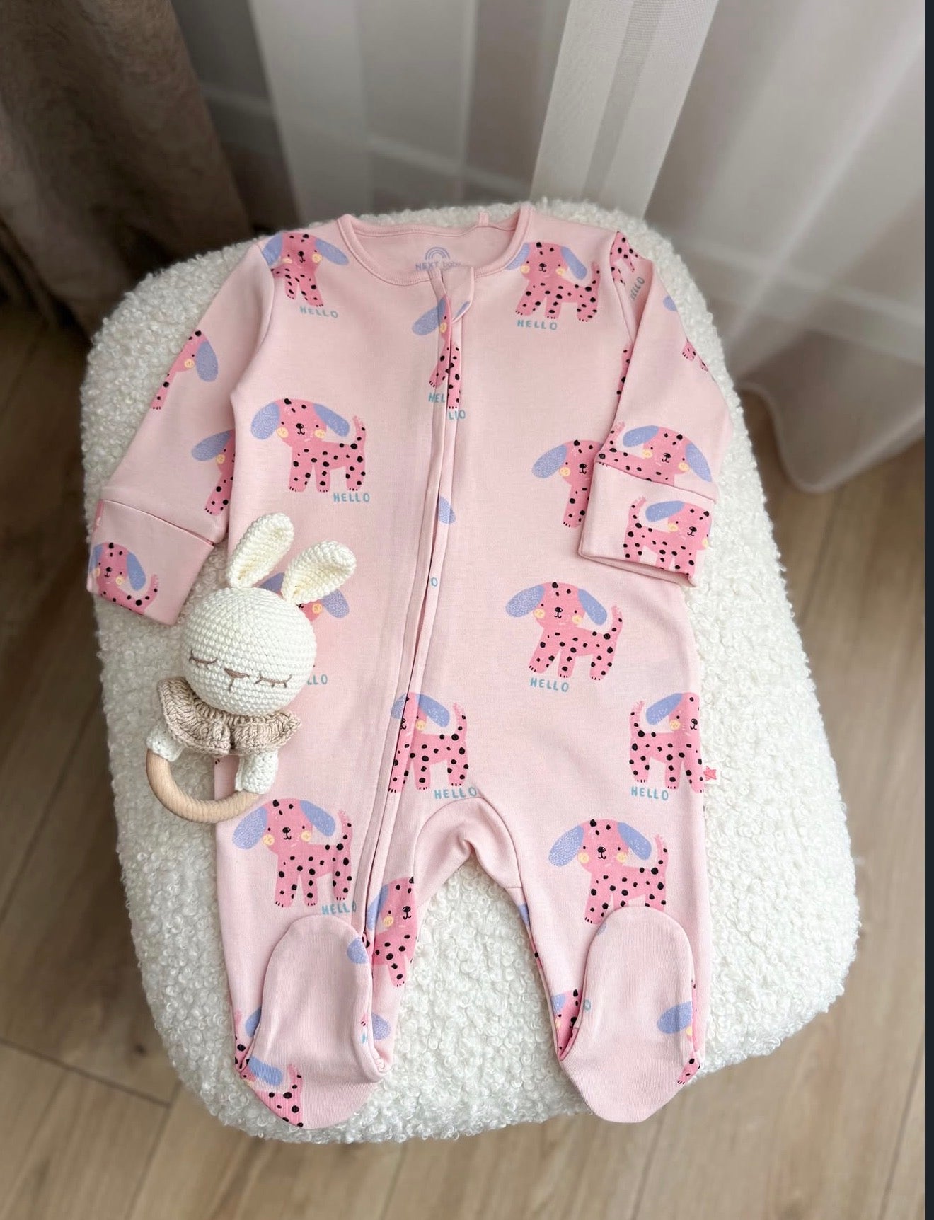Pink / Yellow character Two Way Zip sleepsuits