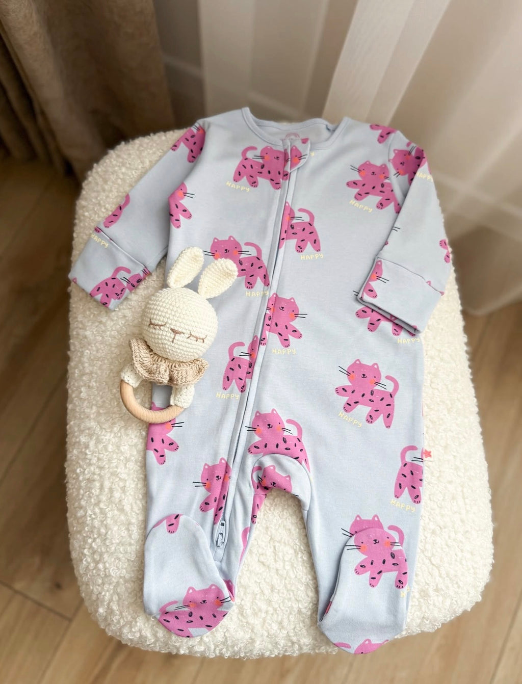 Pink / Yellow character Two Way Zip sleepsuits