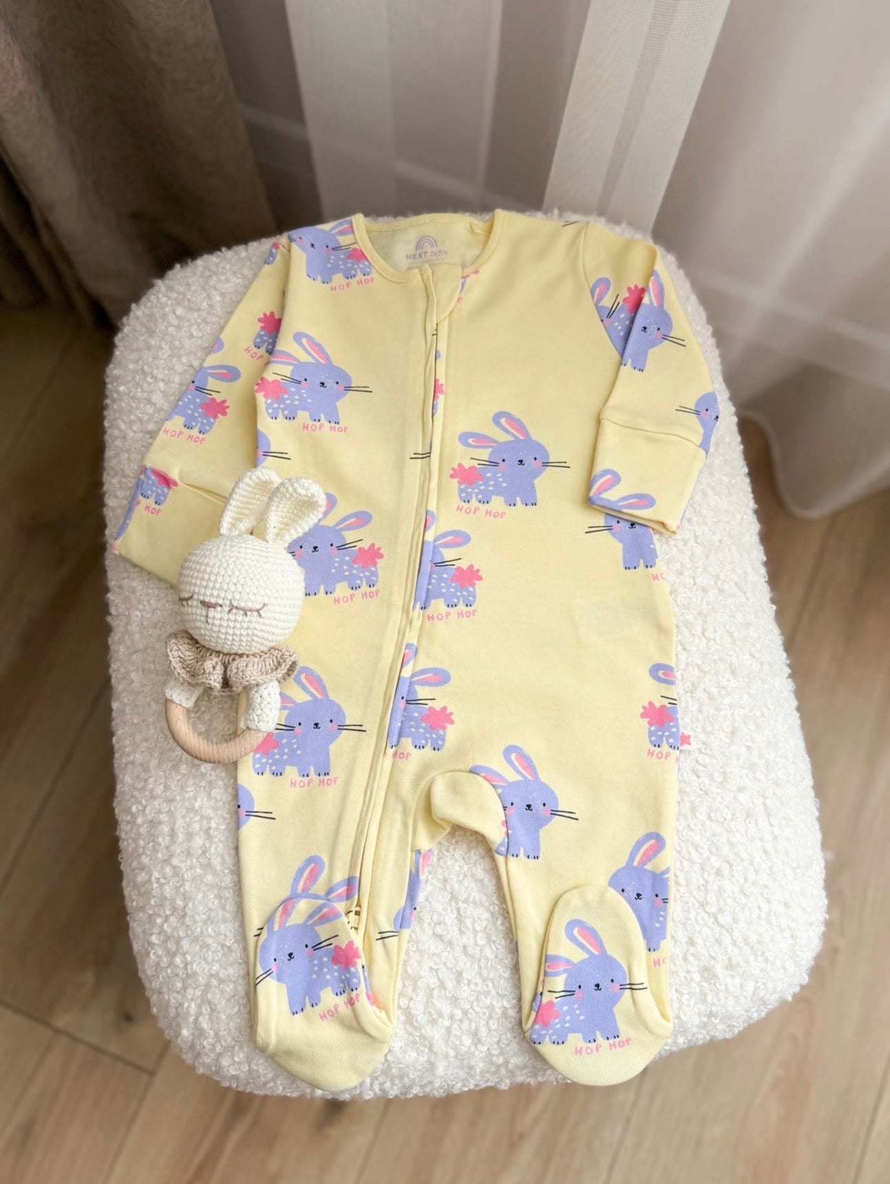 Pink / Yellow character Two Way Zip sleepsuits
