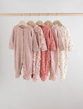 Pink / Rust Ditsy Floral 5 pack baby sleepsuits (0-2yrs)