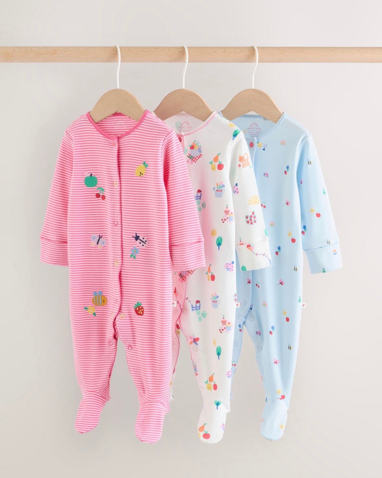 Pink baby sleepsuits 3 pack
