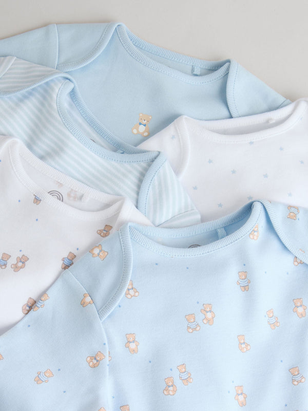 Blue 5 Pack Long Sleeve Bodysuit